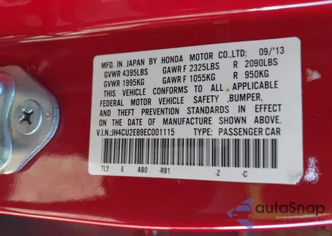 2014 Acura Tsx 2.4 z USA, uszkodzony, nr VIN JH4CU2E89EC001115